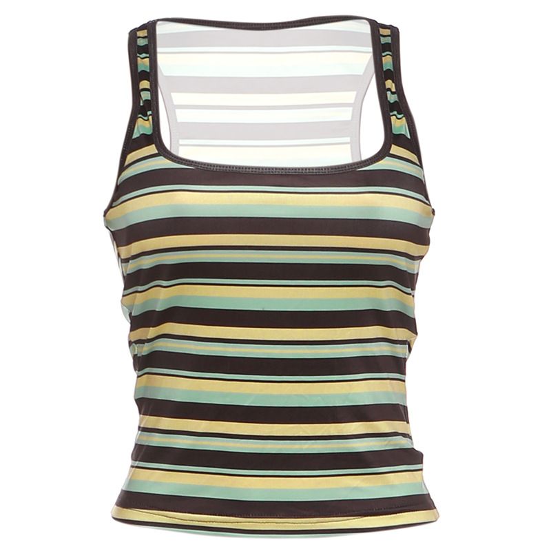 Summer Sexy Slim Women's Vest Top Style Square Neck Sleeveless Striped Print New Clothing_ecoleips.com