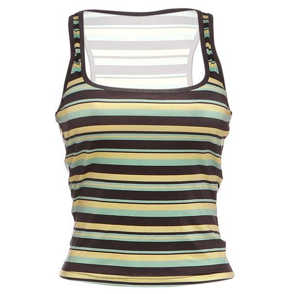 Summer Sexy Slim Women's Vest Top Style Square Neck Sleeveless Striped Print New Clothing_ecoleips.com
