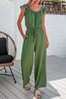 K Fashionable Pleated Square Neck Jumpsuit With Pockets, Solid Color Sleeveless Ruffle Sleeve Jumpsuit For Women_ecoleips.com