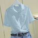 Women's Short Sleeve Polo Shirt - Korean Loose Fit Cropped Blouse With Pleated Detail (White/Green/Blue/Yellow, Summer)_ecoleips.com