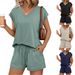 Women's V-Neck Short Sleeve Top & Shorts Lounge Set, Casual Summer Two Piece Outfit_ecoleips.com
