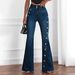 Women's Button Down Flared Jeans European American Style Micro Flared Denim Jeans For Ladies_ecoleips.com