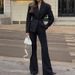 Women's Black Suit Set – Tailored Jacket & Straight Pants (S-XL, Autumn & Winter, Office & Casual Wear)_ecoleips.com