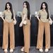 Women's Clothing Southeast Asian Women's Summer Casual Collar Set Striped Short Sleeve Solid Color Wide Leg Pants Loose Two-Piece Outfit_ecoleips.com