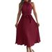 Real Shot Of 2026 European And American Spring/summer Elegant Stand-collar Sleeveless Waist-cinching Pleated Long Dress,_ecoleips.com
