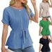 European And American 2025 Spring And Summer New Casual Shirt Ruffled Round Neck Short Sleeved Top Fashionable Women_ecoleips.com