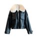 Women’s Faux Leather Jacket With Detachable Fox Fur Collar – Plush Winter Coat (Black/Khaki, S-3XL)_ecoleips.com