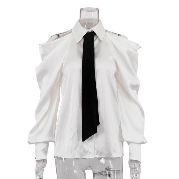 K Fashion Shirt With High-end Feel, Off Shoulder Hanging Neck Top, Temperament For Commuting, Long Sleeved Lapel Shirt For Women,_ecoleips.com