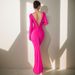 Women's Clothing Long Sleeved Sexy Deep V Neck Pleated Slim Dress Two Way High Waist Long Skirt_ecoleips.com