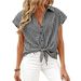 Classic Plaid Button-Down Shirt For Women, Relaxed Fit Short Sleeve Top For Casual Summer Style_ecoleips.com