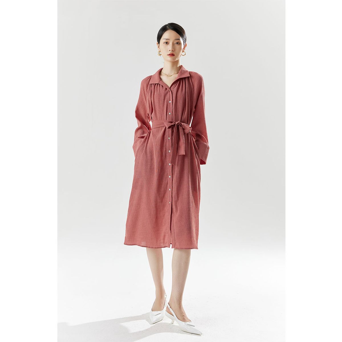 2025 Summer New Women's Temperament Commuter Belt Shirt Up Long Skirt, Elegant And Slim High Waist Dress_ecoleips.com