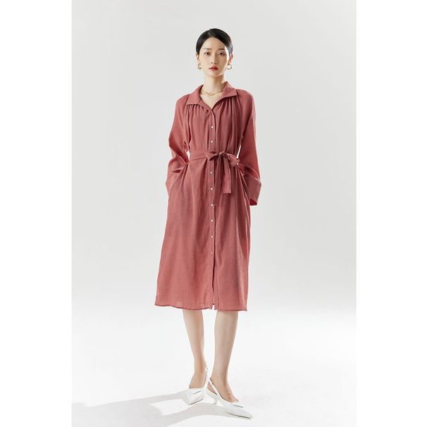2025 Summer New Women's Temperament Commuter Belt Shirt Up Long Skirt, Elegant And Slim High Waist Dress_ecoleips.com