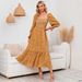 Swintager Shein Spring New Small Floral Chiffon Long Sleeve European And American Dress_ecoleips.com