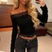 Off-Shoulder Lace Top For Women Sexy Alluring Long Sleeve Versatile Autumn Winter INS Style T-Shirt_ecoleips.com
