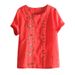 2025 Summer New T Shirt Women's Ins Trendy Korean Style Fashion Embroidery Cotton And Linen Short Sleeve Tops Women's Shirt_ecoleips.com