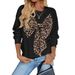Women's Clothing Autumn And Winter Retro Leopard Print Long Sleeved Sweatshirt Tops_ecoleips.com