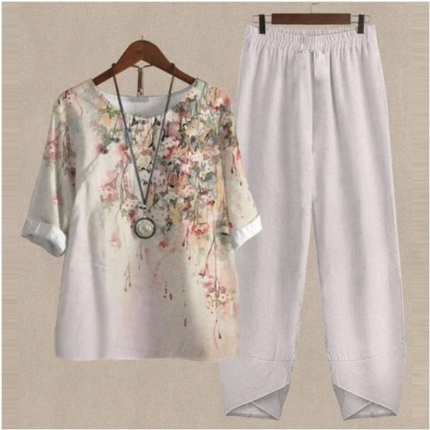 Women's Clothing Women's Three Quarter Sleeve Printed Top And Pants Set Spring_ecoleips.com