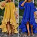 Women's Clothing 3 Point Sleeve Irregular Hem Holiday Party Dress Lace Stitching Dress_ecoleips.com