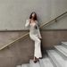 European And American New Cross-Border Women's Fashion Elegant V-Neck Knitted Bell Sleeve Thin Hollow Out Bodycon Long_ecoleips.com