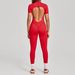 K Stand Up Collar Half Zip Short Sleeved Jumpsuit For Women, Lifting Hips And Abdominal Muscles, Yoga Tight Fitting Sports Jumpsuit_ecoleips.com