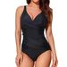 new European And American Women's Swimsuit One Piece Slim One Piece Swimsuit Retro Pleated Gather Retro_ecoleips.com
