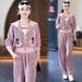 Trendy Hooded Cardigan & Wide-Leg Pants Set – Slimming Acrylic Lounge Wear (M-4XL, Pink/White)_ecoleips.com