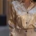 Women's Clothing Satin-Effect Draped Blouse – Elegant Floral Print Shirt For Women (Gold, S-XXL)_ecoleips.com