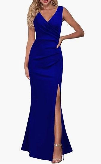 Women's Clothing V Neck Slit Evening Dress Cocktail Long Dress_ecoleips.com