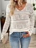 Women's Rainbow Lace Yoke Knit Top - Breathable Mesh & Solid Color Blend Crochet Pullover For Beach Resorts & Summer Vacations_ecoleips.com