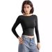 Women's Backless round Neck Long Sleeve T-Shirt European American Style Sexy Summer Pure Base Layer Inner Wear_ecoleips.com