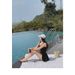 Elegant Black Sweetheart Neck One Piece Swimsuit With Ruched Bodice Flared Skirt Modest Swimwear For Beach Pool Vacation_ecoleips.com