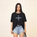 Women's Loose Fit Cross Graphic Tee, Gothic Streetwear Oversized T-Shirt, Casual Short Sleeve Top For Everyday & Street Style_ecoleips.com