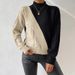 Semi-turtleneck Twist Knitted Sweater Contrasting Color Loose Casual Sweater Women_ecoleips.com