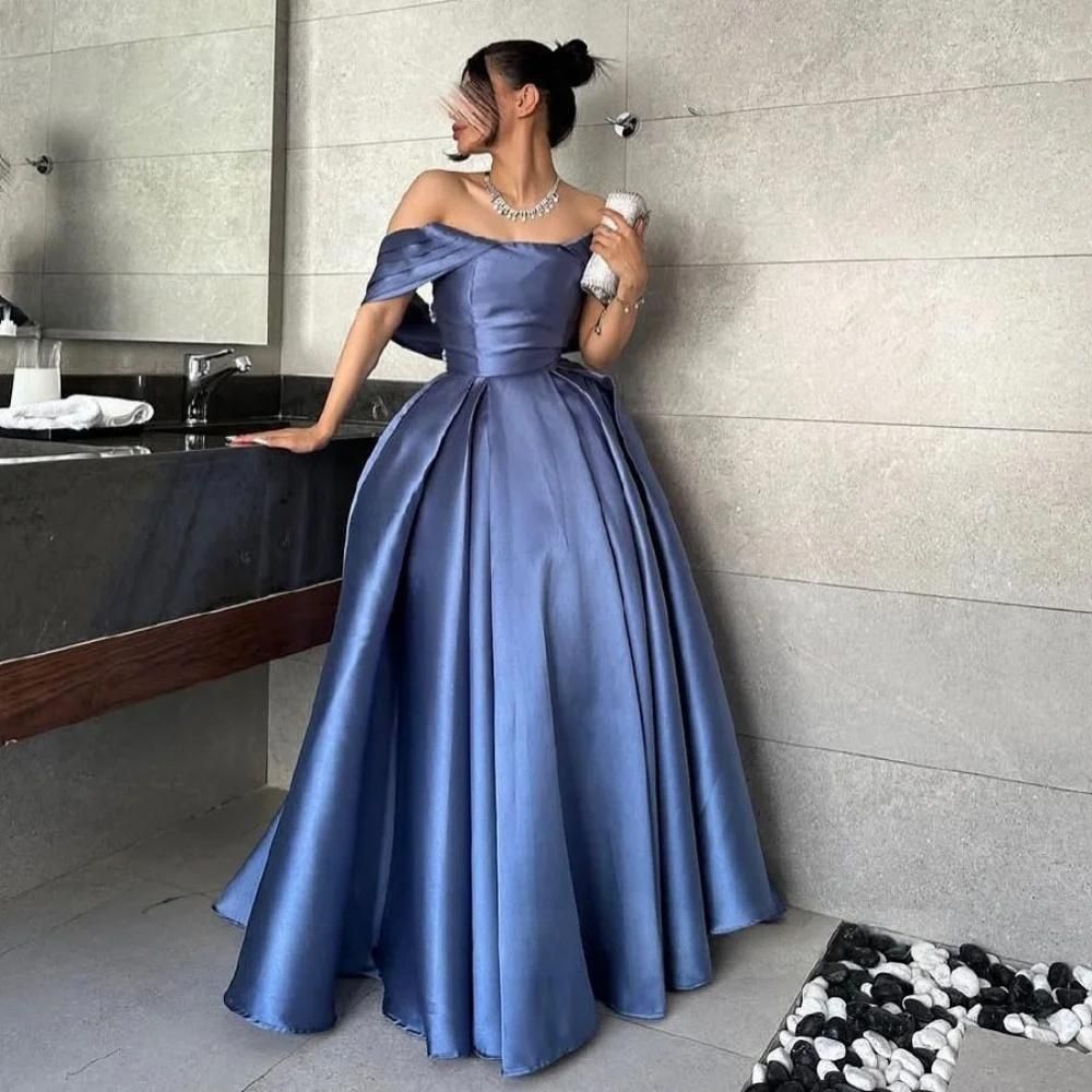 Elegant Satin Evening Gown Off-Shoulder A-Line Dress for Women Minimalist Graduation Prom Party Wear_ecoleips.com