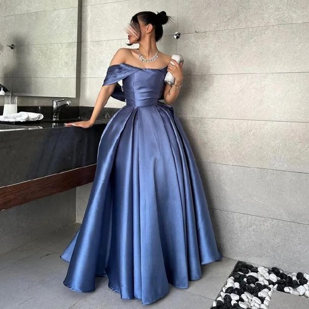Elegant Satin Evening Gown Off-Shoulder A-Line Dress for Women Minimalist Graduation Prom Party Wear_ecoleips.com