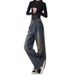 KEN STUDIO Early Autumn New Ripped Jeans With American Retro Raw Edge Design, Loose Wide-leg Pants_ecoleips.com