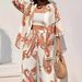 Women's Clothing Printed Holiday Suit Tassel Hem Cardigan And Wide Leg Pants Suit_ecoleips.com