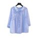 Women's Clothing Spring And Autumn Small Fresh Light Blue Vertical Striped Shirt Female Design Waist Long Sleeve Loose Top_ecoleips.com