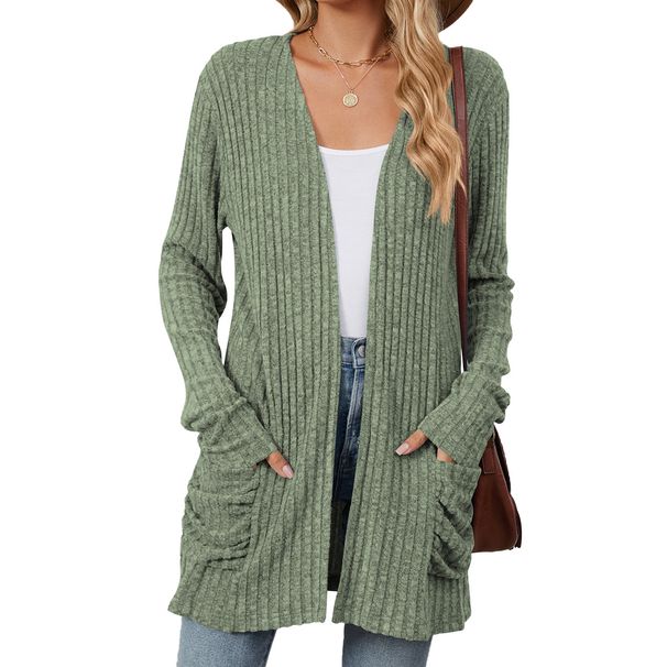 Women's Clothing Autumn And Winter New Solid Color Pocket Long Sleeved Bottoming Cardigan Sweater Spot_ecoleips.com