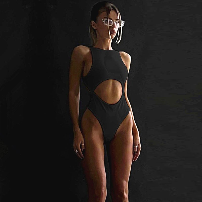Women's Sleeveless Hollowed out Bodysuit Solid Color Sexy Tight Top Base Shirt European American Summer New Clothing for Hot Girls_ecoleips.com