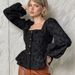K Elegant Embroidered Blouse, New Commuter Style, Square Neck, Puffy Sleeves, Women's Top, Women's. No Bags, Earrings Or Other Accessories._ecoleips.com