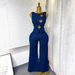 Women's Temperament Design Denim Suit Metal Button round Neck Sleeveless Vest High Waist Wide Leg Trousers Foreign Trade Style_ecoleips.com