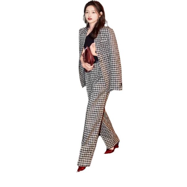 2025s Celebrity Black And White Checkered Suit Jacket, Women's Autumn Fashion Suit, Socialite Professional High-end Two-piece_ecoleips.com