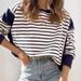 Women's Color Matching round Neck Sweatshirt Striped Contrast Long Sleeve T-Shirt European American Style Printed Top_ecoleips.com