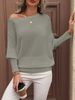 "Elegant Off-Shoulder Batwing Sleeve Sweater - Soft Polyester Pullover Top For Women, Versatile Crewneck Casual Blouse_ecoleips.com
