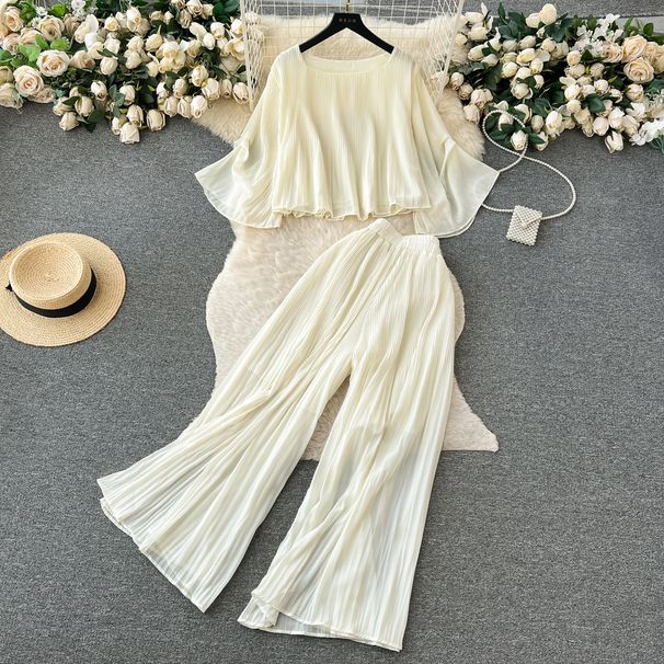 Retro Hepburn Style Women's Summer Loose Fitting T-Shirt High Waist Long Drape Sophisticated Elegant Short Pant Set_ecoleips.com