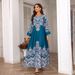 Elegant plus Size Long Robe Dress ZD019 European American Style Printed Dress with Rhinestone Embellishments for Women_ecoleips.com