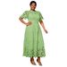 plus Size Women's Floral Lace Embroidered Dress Elegant Mesh Midi Gown with Waist Tie Breathable A-Line Special Occasion Party Dress_ecoleips.com
