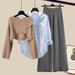 Women’s Clothing Fashion autumn suit women sweater women new large size women's shirt wide leg pants three piece knitted slim_ecoleips.com