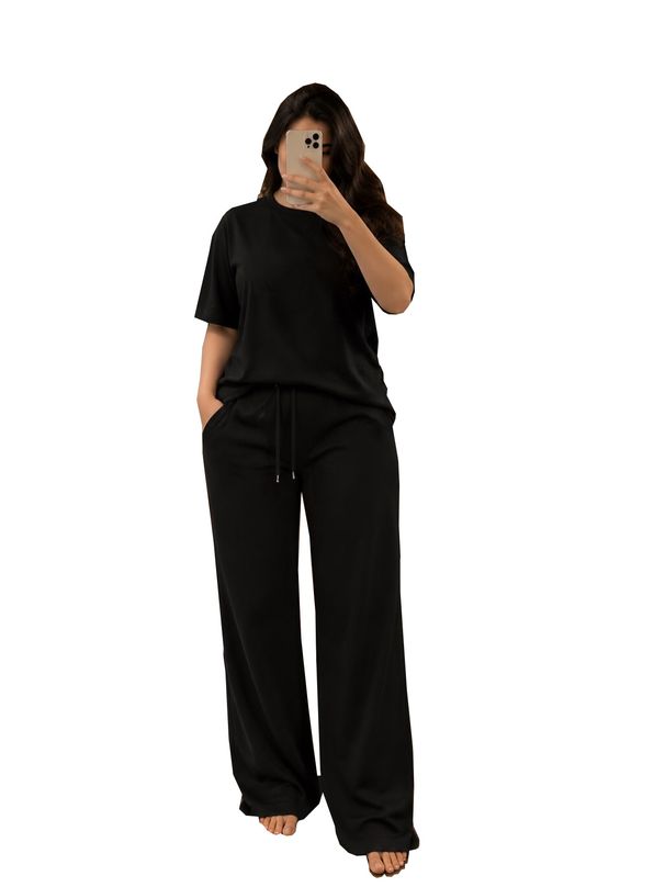 TW892 Women's Summer Casual Set Loose Trendy Solid Color Daily Commute Comfortable Short Sleeve Top And Pants_ecoleips.com